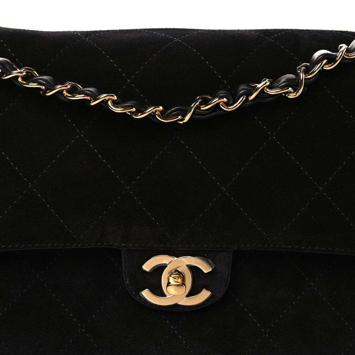 Small Calfskin Suede Flap Shoulder Bag - Black
