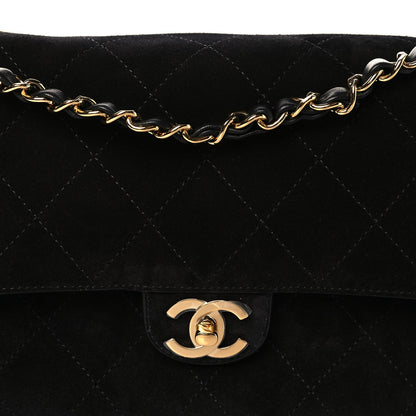 Small Calfskin Suede Flap Shoulder Bag - Black