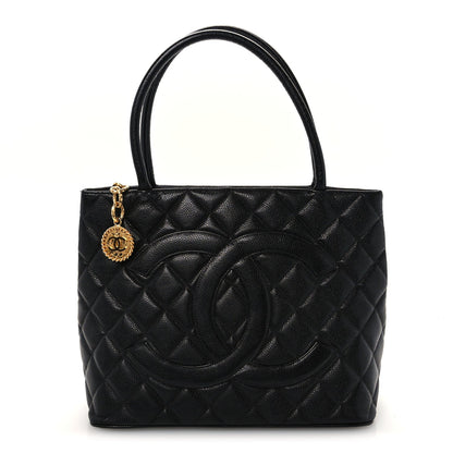 Quilted Caviar Tote Bag - Black