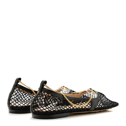 Bottega Veneta Mesh Nappa Women's Chunky Chain Stretch Ballerina Flats 36 Black