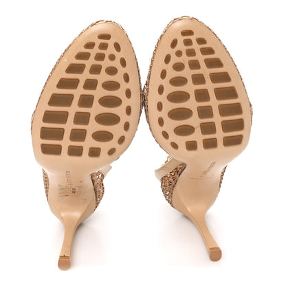 Bottega Veneta Mesh Calfskin Women's Chain Stretch Pumps 38 Beige