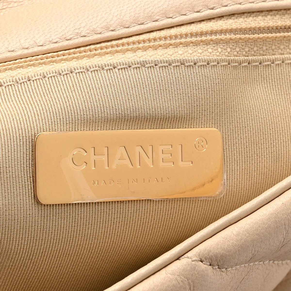 Medium Quilted Lambskin Flap Shoulder Bag - Beige