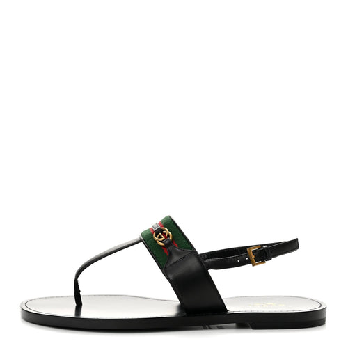 Jakarta Lifford Calfskin Web Interlocking G Thong Sandals Black