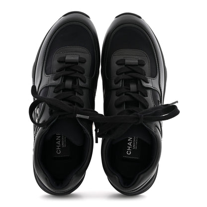 Chanel Lambskin Fabric Women's CC Sneakers 37.5 Black