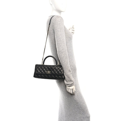 Maxi Quilted Caviar Flap Shoulder Bag - Black