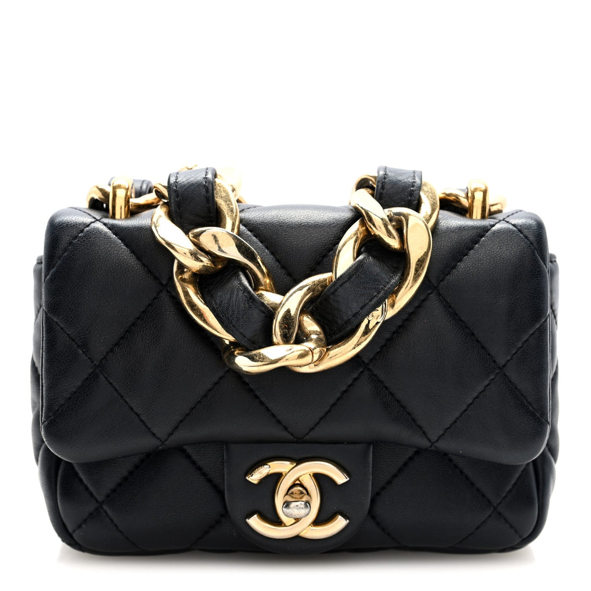 Mini Quilted Lambskin Flap Shoulder Bag - Black