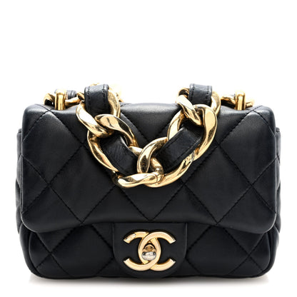 Mini Quilted Lambskin Flap Shoulder Bag - Black
