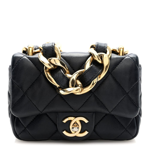 Mini Quilted Lambskin Flap Shoulder Bag - Black