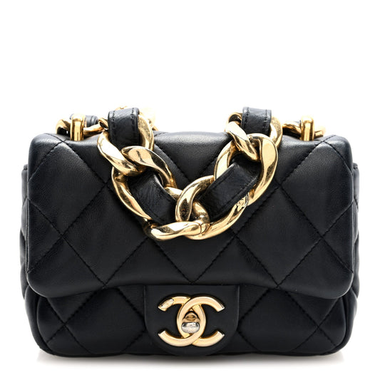 Mini Quilted Lambskin Flap Shoulder Bag - Black