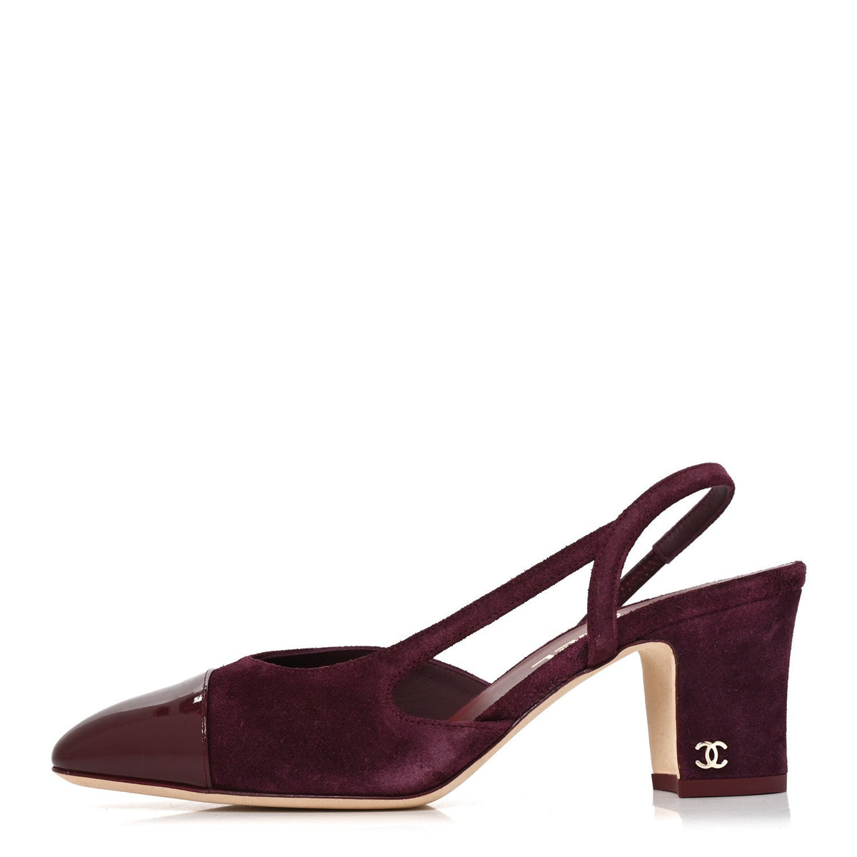 Suede Patent Cap Toe CC Slingback Pumps Burgundy