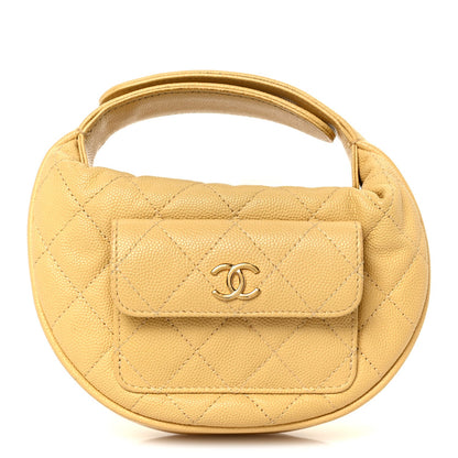 Quilted Caviar Hobo Bag - Yellow