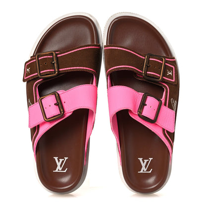 Louis Vuitton Mixed Materials Men's LV Script Trainer Mules 6 Brown Pink