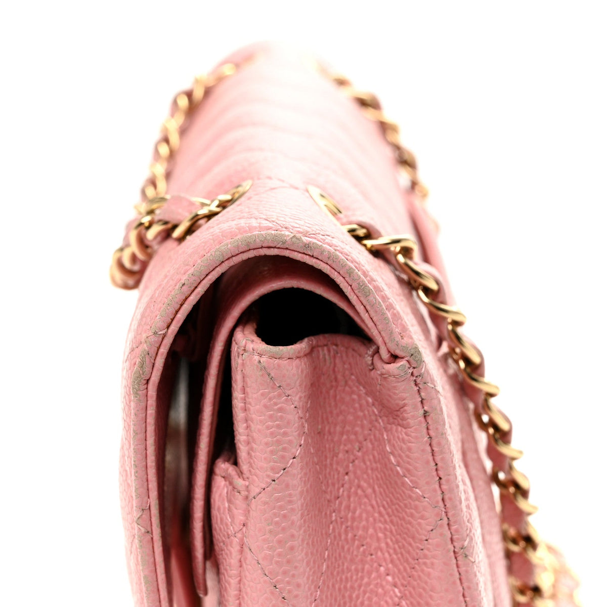 Medium Quilted Caviar Flap Shoulder Bag - Pink