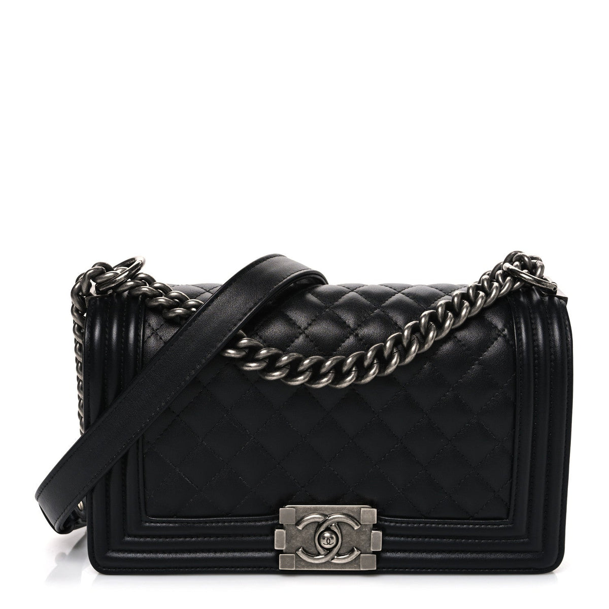 Medium Quilted Lambskin Flap Shoulder Bag - Black