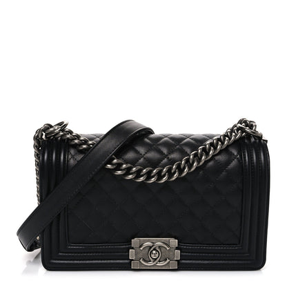 Medium Quilted Lambskin Flap Shoulder Bag - Black