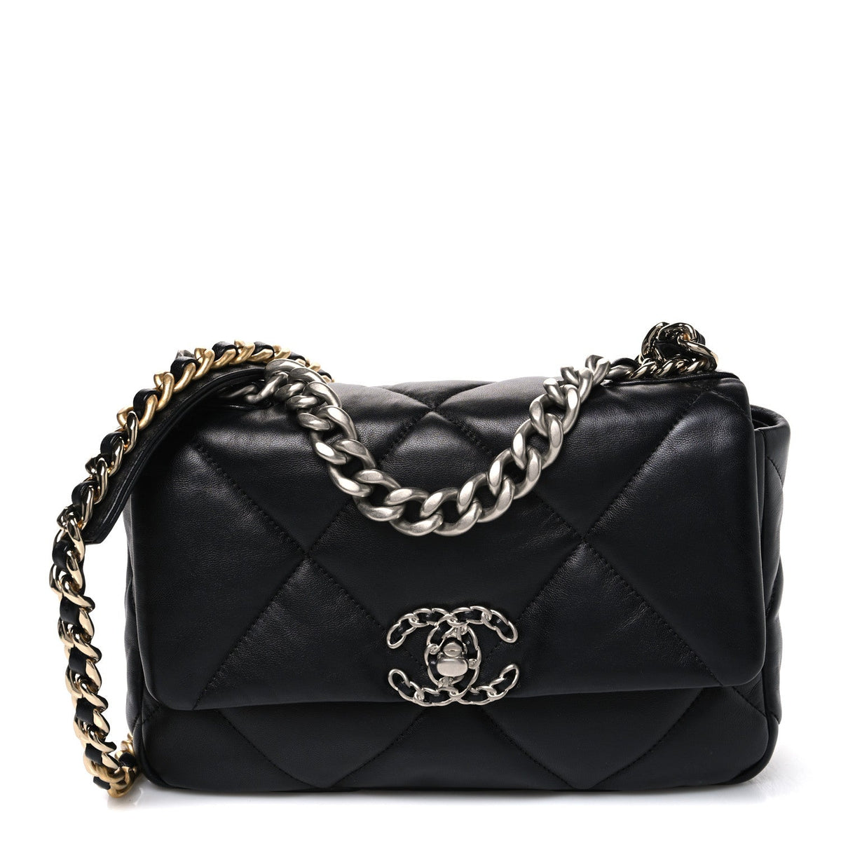 Medium Quilted Lambskin Flap Shoulder Bag - Black