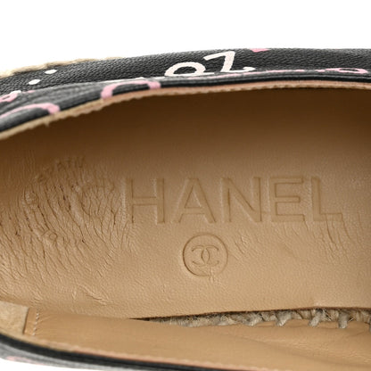Chanel Lambskin Grosgrain Women's Printed CC Espadrilles 36 Multicolor Black