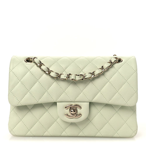 Small Quilted Caviar Flap Shoulder Bag - Light Green
