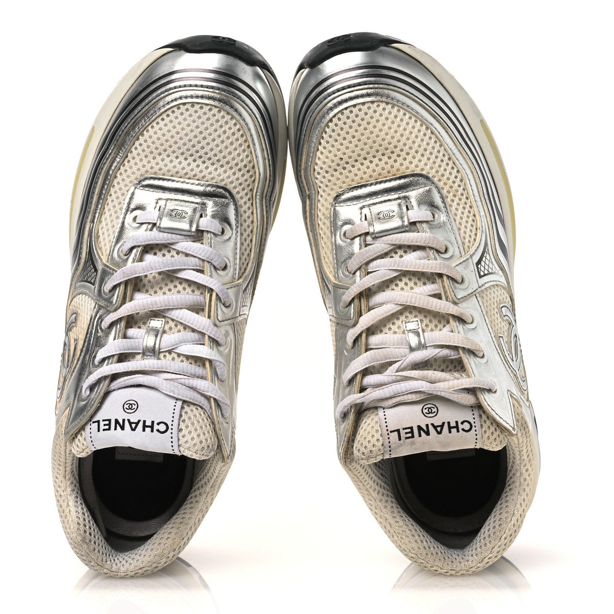 Chanel Fabric Laminated Calfskin Stretch CC Women's Sneakers