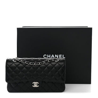 Medium Quilted Caviar Flap Shoulder Bag - Black