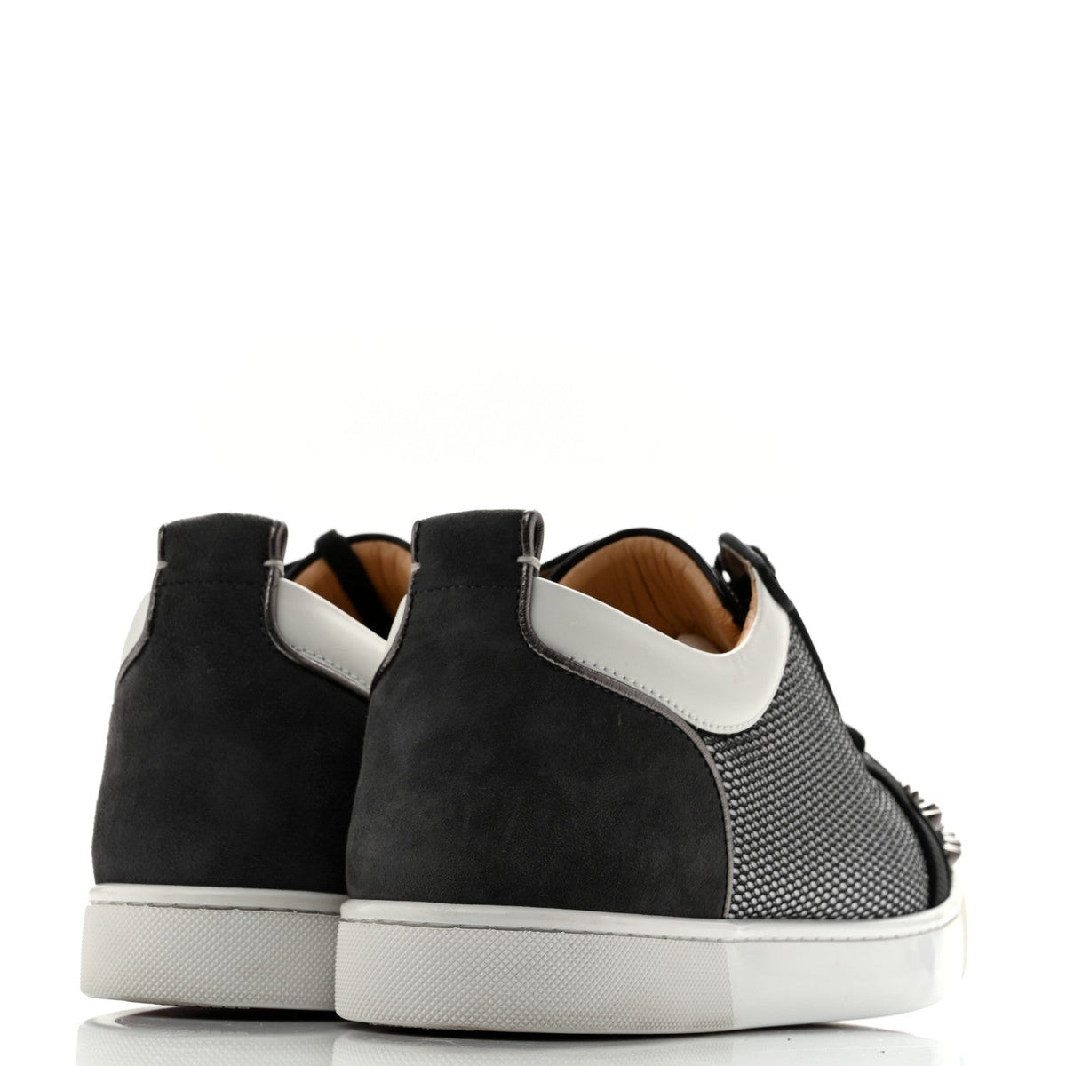 Christian Louboutin Suede Mesh Men's Louis Junior Spikes Orlato Flat Sneakers 42.5 Black White