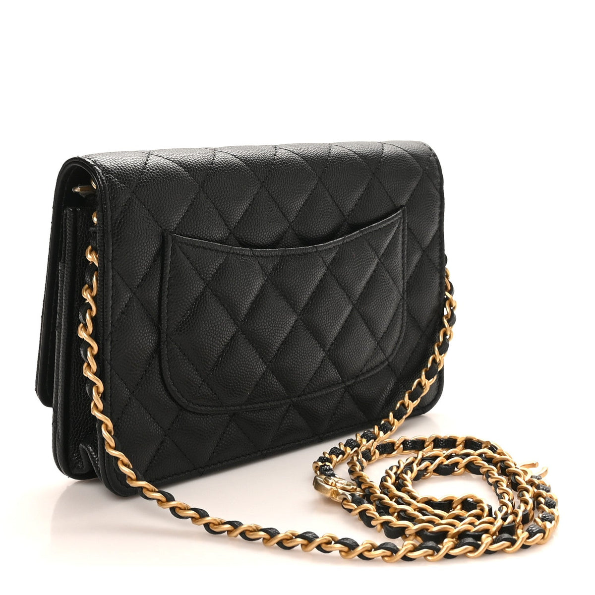 Quilted Caviar Wallet Bag - Black