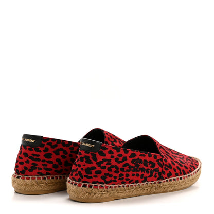 Saint Laurent Canvas Women's Leopard Print Espadrilles 38 Red Black