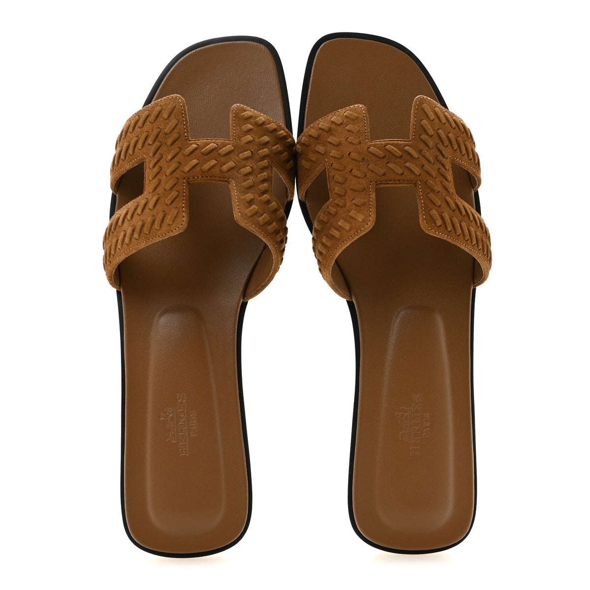 Hermes Suede Goatskin Women's Braided Oran Sandals 40 Brun Fume