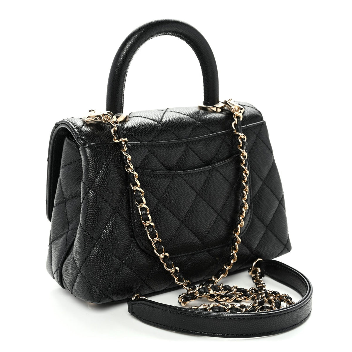 Mini Quilted Caviar Flap Shoulder Bag - Black