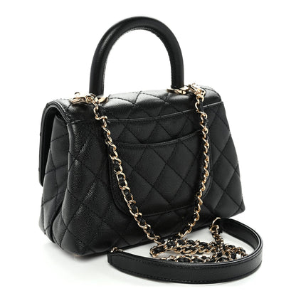 Mini Quilted Caviar Flap Shoulder Bag - Black