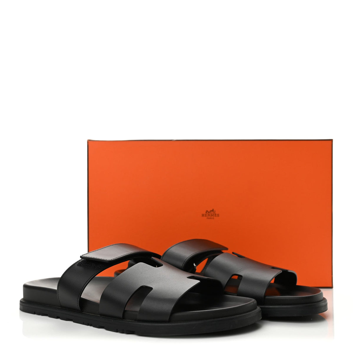 Hermes Calfskin Men's Chypre Sandals 44 Black