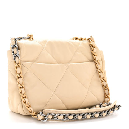 Medium Quilted Lambskin Flap Shoulder Bag - Beige