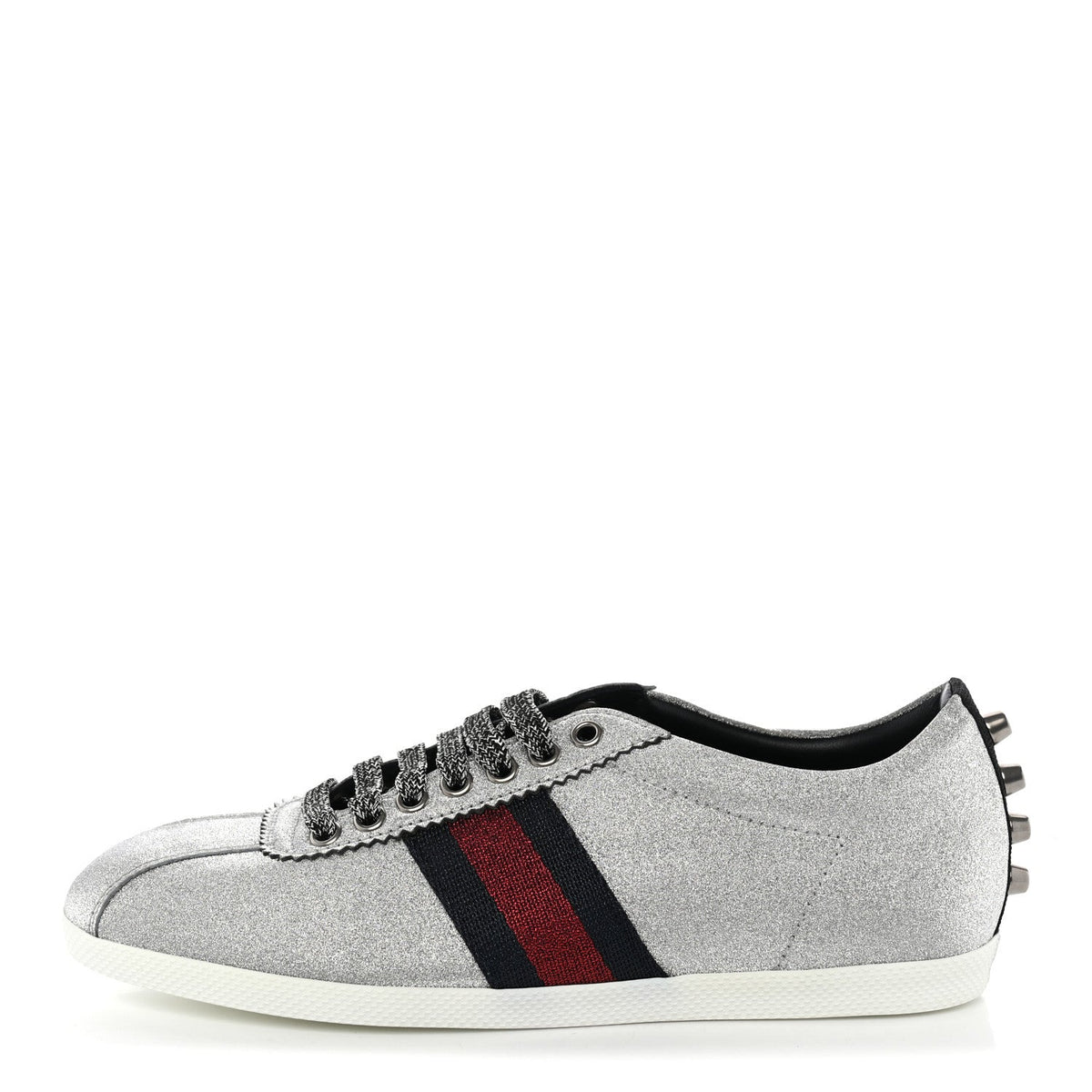 Glitter Fabric Studded Web Sneakers Silver