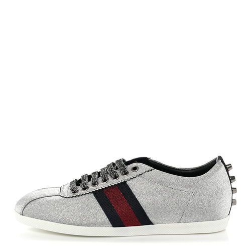 Glitter Fabric Studded Web Sneakers Silver