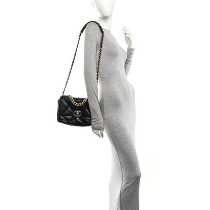Medium Quilted Lambskin Flap Shoulder Bag - Black