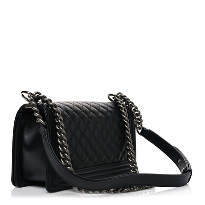 Medium Quilted Lambskin Flap Shoulder Bag - Black