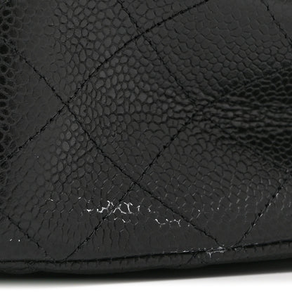 Medium Quilted Caviar Flap Shoulder Bag - Black