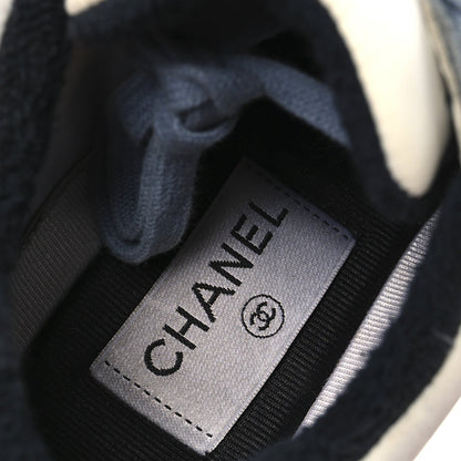 Chanel Nylon Calfskin Suede Women's CC Sneakers 35.5 Navy White Orange Black