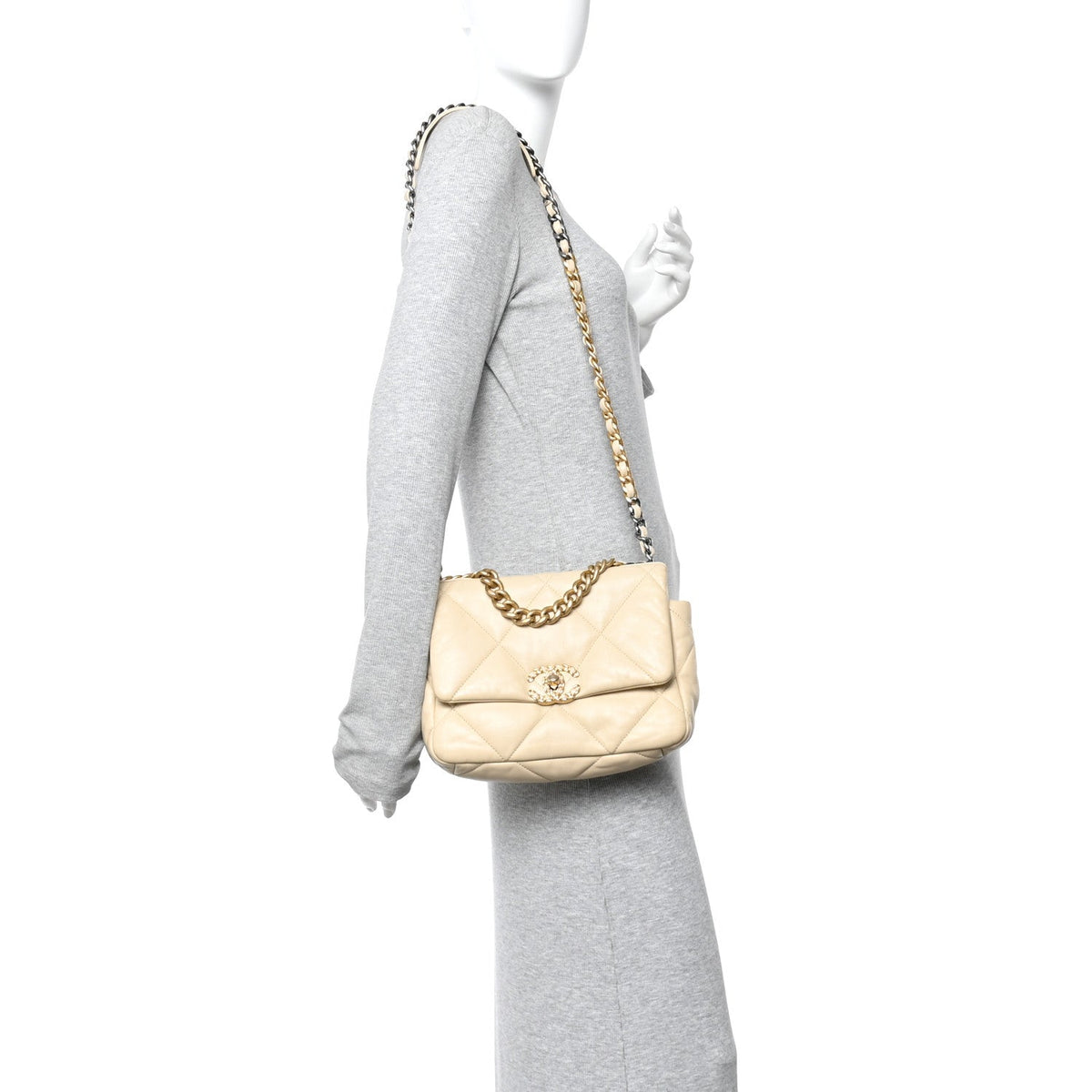Medium Quilted Lambskin Flap Shoulder Bag - Beige