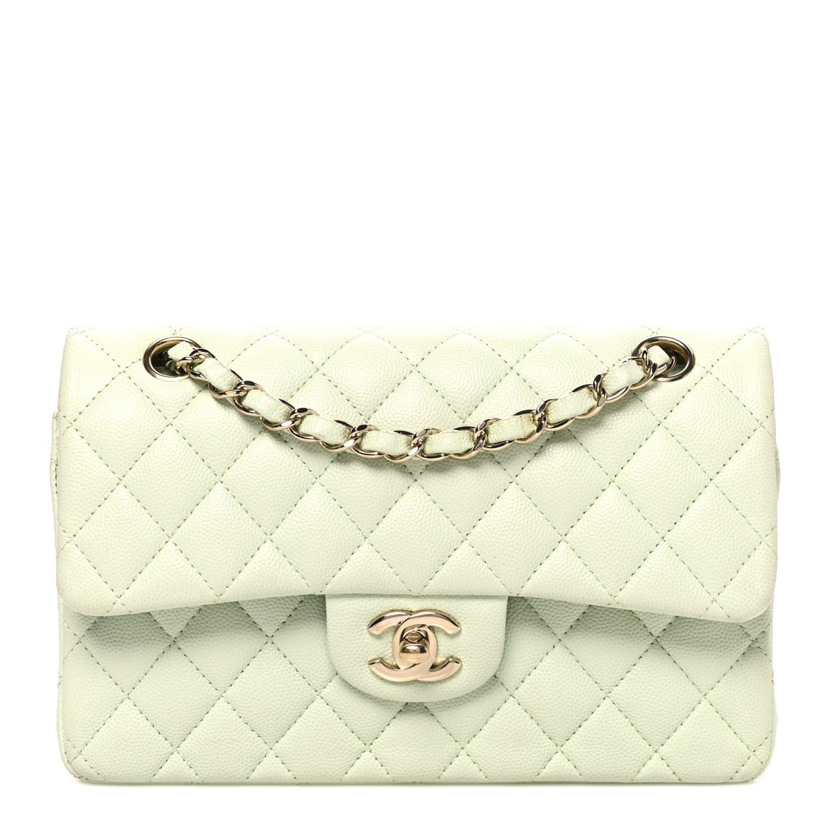 Small Quilted Caviar Flap Shoulder Bag - Light Green