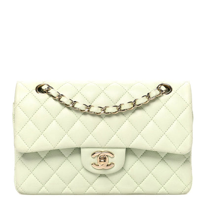Small Quilted Caviar Flap Shoulder Bag - Light Green