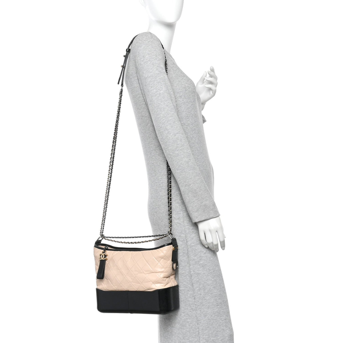 Medium Quilted Calfskin Hobo Bag - Beige