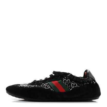 Gucci Suede Canvas Women's GG Monogram Crystal Web Sneakers 36 Black