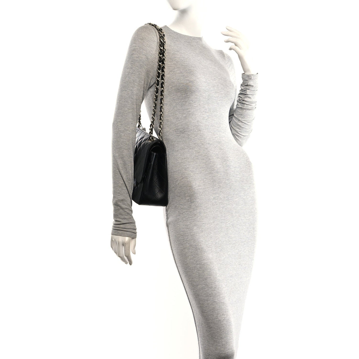 Quilted Caviar Flap Shoulder Bag - Black