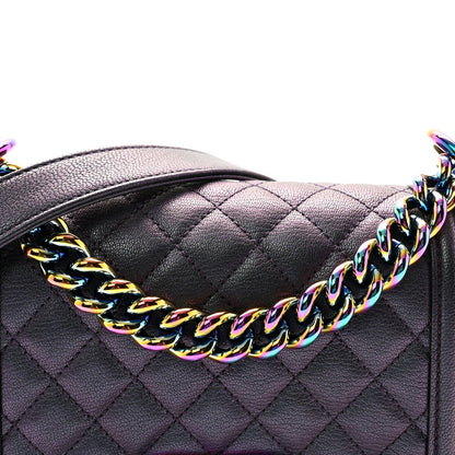 Small Quilted Goatskin Flap Shoulder Bag - Purple