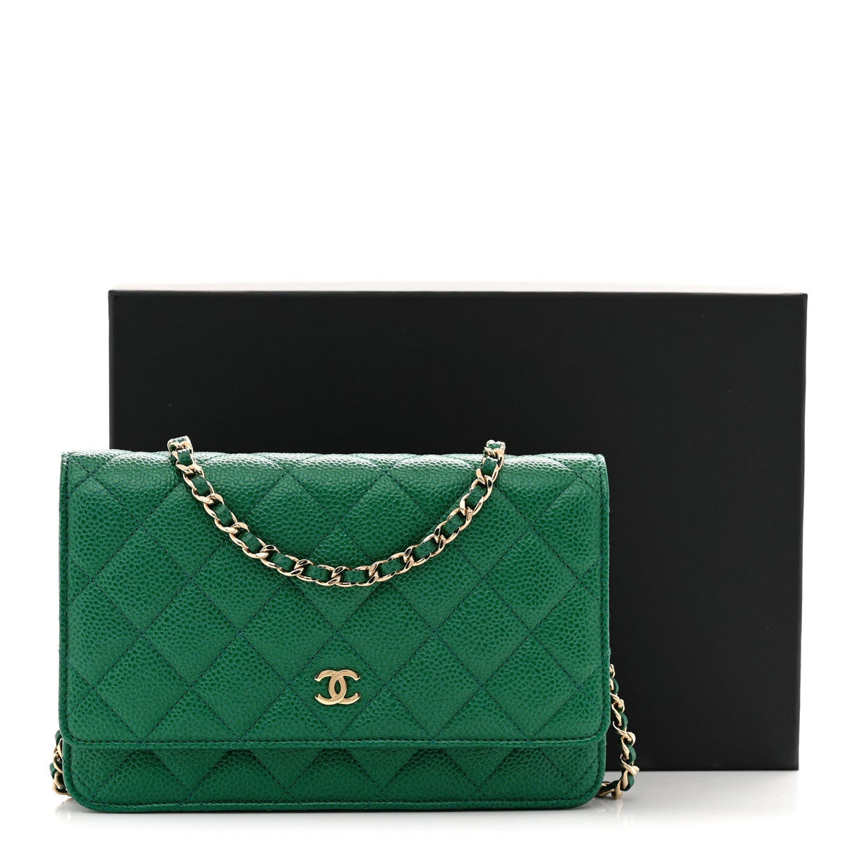 Quilted Caviar Wallet Bag - Green