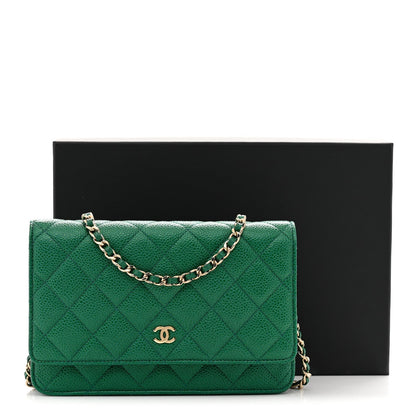 Quilted Caviar Wallet Bag - Green