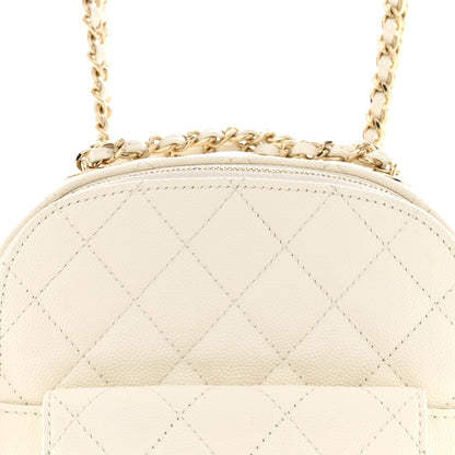Small Quilted Caviar Backpack - White