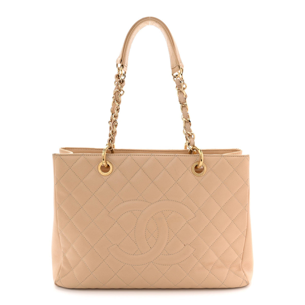 Quilted Caviar Tote Bag - Beige