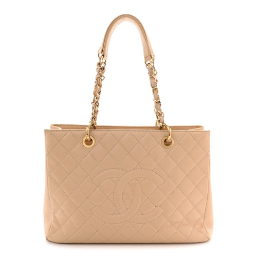 Quilted Caviar Tote Bag - Beige